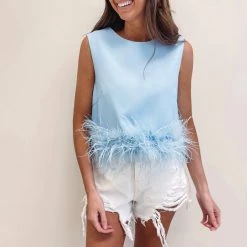 Indie Collection New Arrivals Blue Feather Top