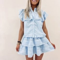 Indie Collection USA Collection Milan Ruffle Top - Blue