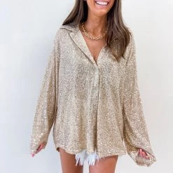 Indie Collection New Arrivals Sequin Shirt - Gold