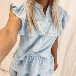 Indie Collection USA Collection Milan Ruffle Top - Blue