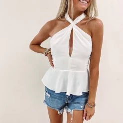 Indie Collection Kaley Halter Top - White New Arrivals