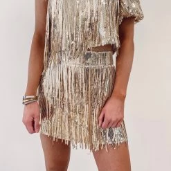 Indie Collection Gold Fringe Mini Skirt - Queen Of Sparkles