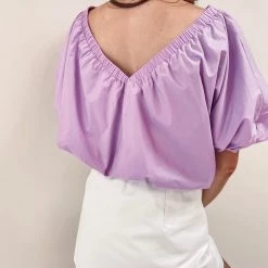 Indie Collection Cropped V- Neckline Puff Top