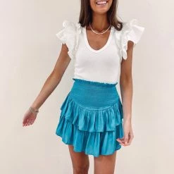 Indie Collection Smocked Skirt - Jade Blue