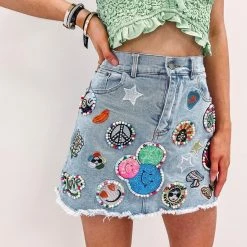 Indie Collection New Arrivals Patch Denim Skirt