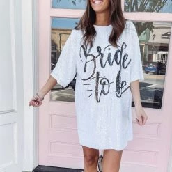 Indie Collection New Arrivals Bride To Be Sequin Dress - White