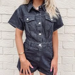 Indie Collection New Arrivals Molly Denim Romper - Black