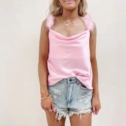 Indie Collection Tops Pink Feather Tank