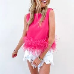 Indie Collection Hot Pink Feather Top