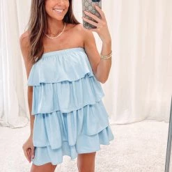 Indie Collection Tiered Mini Dress/Romper - Blue Vacay Collection