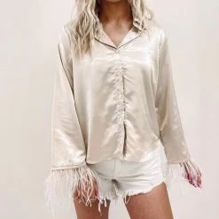 Indie Collection New Arrivals Silk Feather Shirt