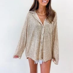 Indie Collection New Arrivals Sequin Shirt - Gold