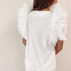 Indie Collection White Ruffle Sleeve Tee - Queen Of Sparkles New Arrivals