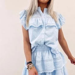 Indie Collection USA Collection Milan Ruffle Top - Blue