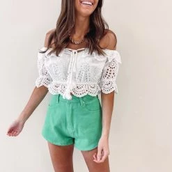 Indie Collection Green Denim Shorts New Arrivals