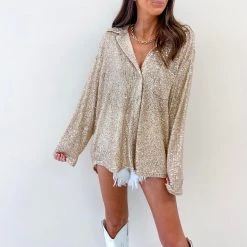 Indie Collection New Arrivals Sequin Shirt - Gold