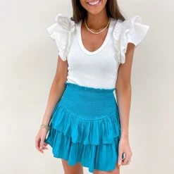 Indie Collection Smocked Skirt - Jade Blue