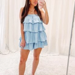 Indie Collection Tiered Mini Dress/Romper - Blue Vacay Collection