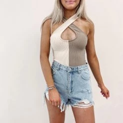 Indie Collection New Arrivals Tan Two Toned Bodysuit
