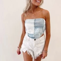 Indie Collection Patchwork Denim Crop Top