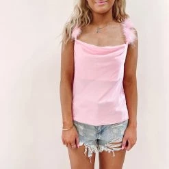 Indie Collection Tops Pink Feather Tank