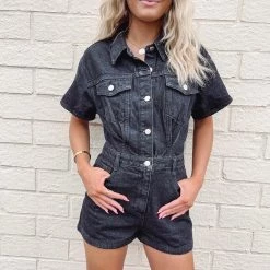 Indie Collection New Arrivals Molly Denim Romper - Black