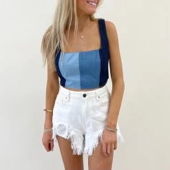 Indie Collection Two Toned Denim Crop Top New Arrivals