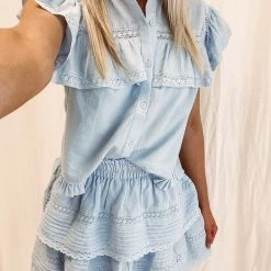 Indie Collection USA Collection Milan Ruffle Top - Blue