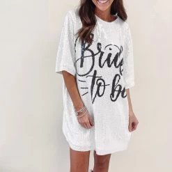 Indie Collection New Arrivals Bride To Be Sequin Dress - White