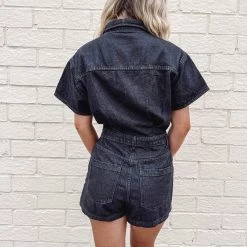 Indie Collection New Arrivals Molly Denim Romper - Black