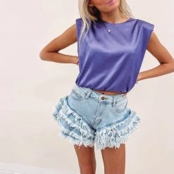 Indie Collection USA Collection Mae Denim Ruffle Shorts - Light Denim