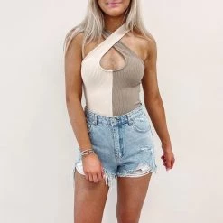Indie Collection New Arrivals Tan Two Toned Bodysuit