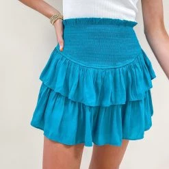 Indie Collection Smocked Skirt - Jade Blue