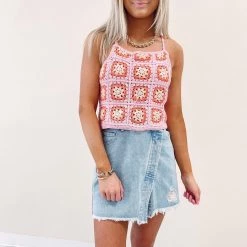 Indie Collection Pink Crochet Tank