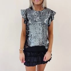 Indie Collection Tops Chrome Sequin Top