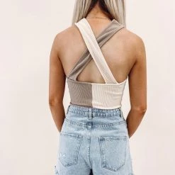 Indie Collection New Arrivals Tan Two Toned Bodysuit