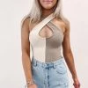 Indie Collection New Arrivals Tan Two Toned Bodysuit
