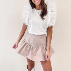Indie Collection White Ruffle Sleeve Tee - Queen Of Sparkles New Arrivals