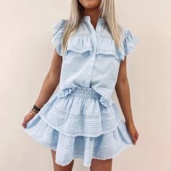 Indie Collection USA Collection Milan Ruffle Skirt - Blue