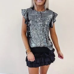 Indie Collection Tops Chrome Sequin Top
