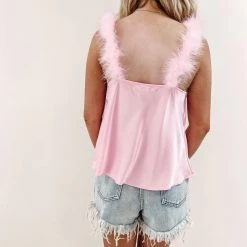 Indie Collection Tops Pink Feather Tank