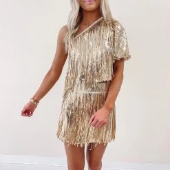 Indie Collection Gold Fringe Mini Skirt - Queen Of Sparkles