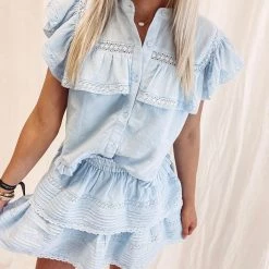 Indie Collection USA Collection Milan Ruffle Skirt - Blue