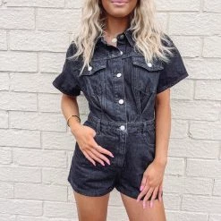 Indie Collection New Arrivals Molly Denim Romper - Black