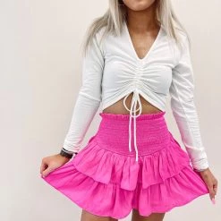 Indie Collection New Arrivals Smocked Skirt - Vibrant Pink