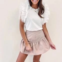 Indie Collection White Ruffle Sleeve Tee - Queen Of Sparkles New Arrivals