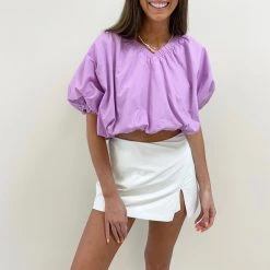 Indie Collection Cropped V- Neckline Puff Top