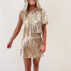 Indie Collection Gold Fringe Mini Skirt - Queen Of Sparkles