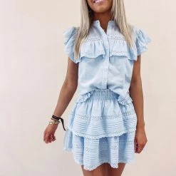 Indie Collection USA Collection Milan Ruffle Top - Blue