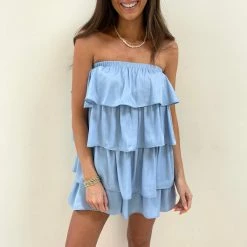 Indie Collection Tiered Mini Dress/Romper - Blue Vacay Collection